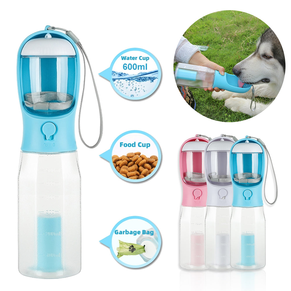 3 IN 1 Portable Water Bottle, Food Feeder and Poop Dispenser