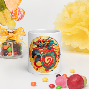 Dragon Strength and Courage White glossy mug